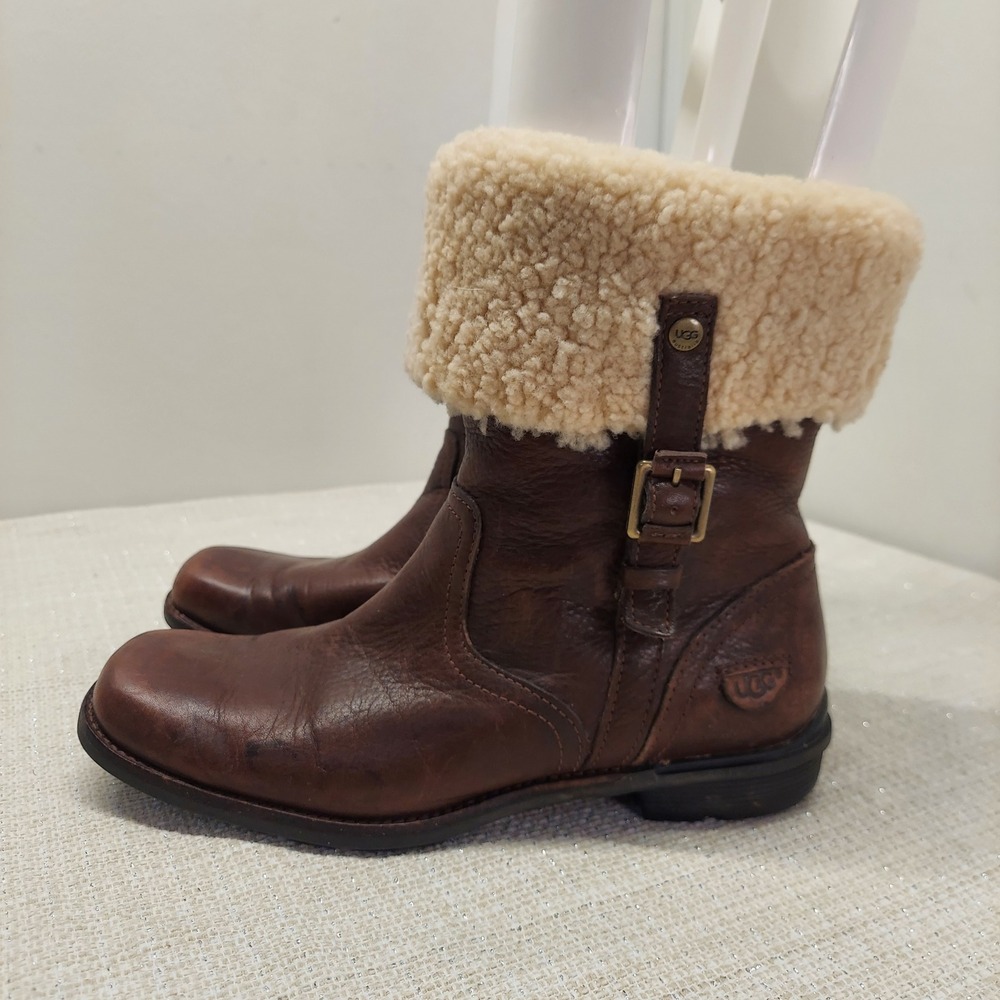 UGG Sundance II Brown Leather Shearling Lined Boots 5745 Womens 8